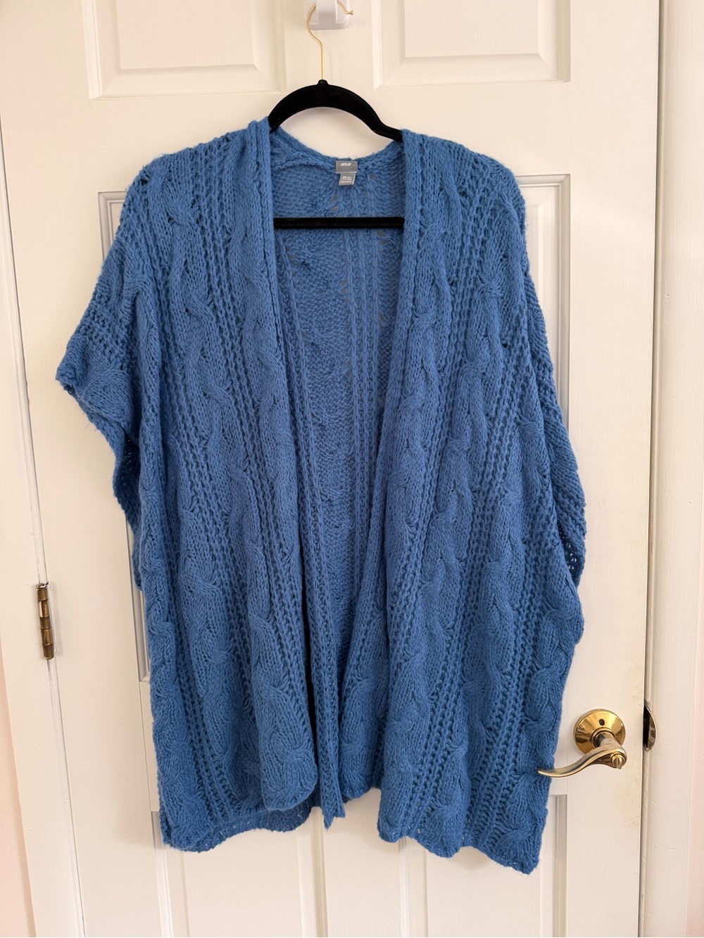 aerie Blue Cable Knit Open-Front Poncho Cardigan